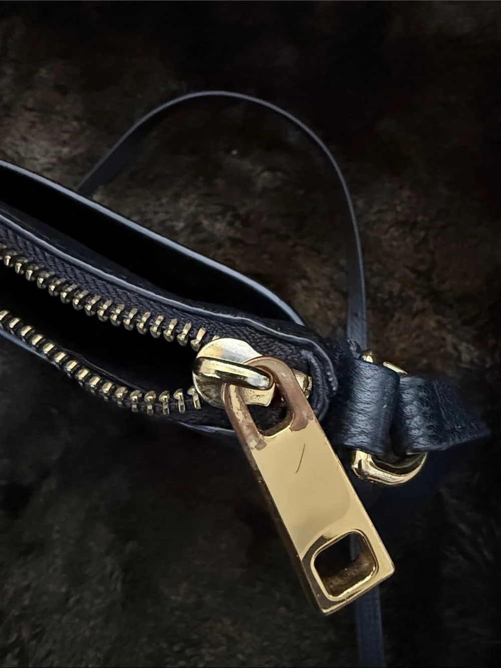 Marc Jacobs Black Pebbled Leather Slide-Pocket Crossbody with Gold Hardware